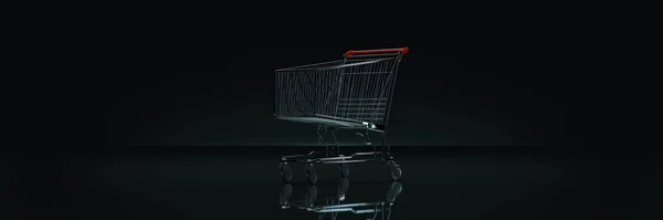 Shopping cart in dark background. 3d rendering