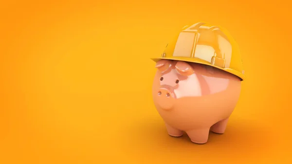 Piggy Bank Met Veiligheidshelm Rendering — Stockfoto