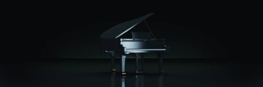 Kuyruklu piyano koyu arka planda. 3D render