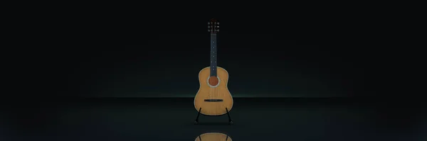 Akustická Kytara Tmavém Pozadí Vykreslování — Stock fotografie