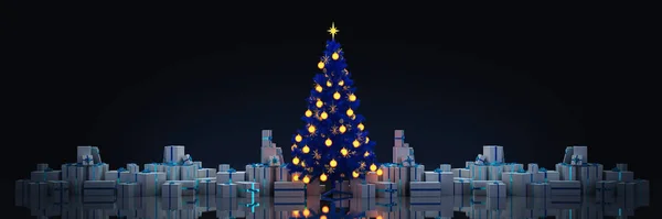 Árbol Navidad Con Regalos Concepto Navidad 2019 Renderizado — Foto de Stock