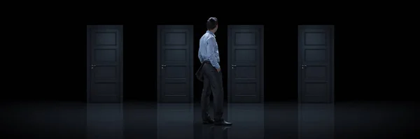 Businessman Choosing Right Door Rendering — Stock Photo, Image