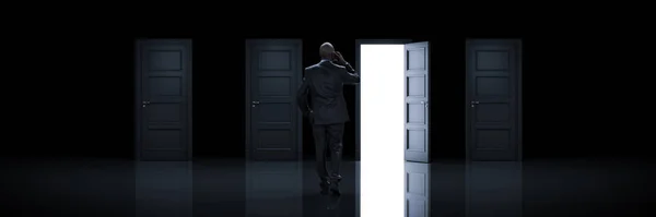 Бізнесмен Вибирає Правильні Двері Візуалізація — стокове фото