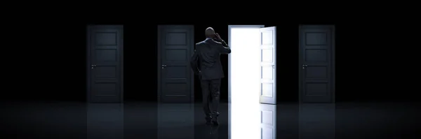 Бизнесмен Выбирает Правильную Дверь Рендеринг — стоковое фото