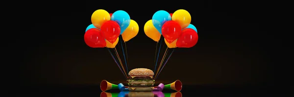 Hamburguesas Con Sombrero Fiesta Renderizado —  Fotos de Stock