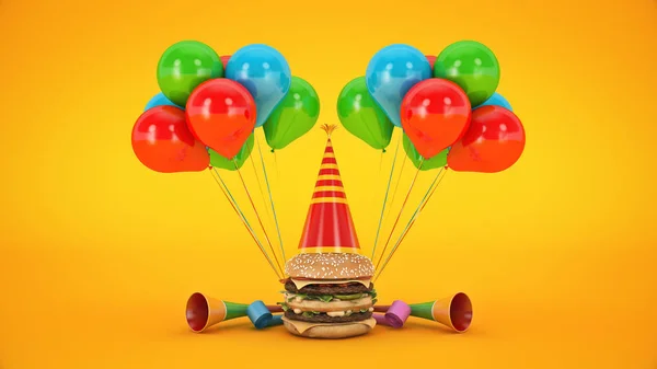 Hamburgers Party Hat Rendering — Stock Photo, Image