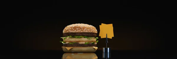 Hamburger Auf Schwarzem Hintergrund Darstellung — Stockfoto