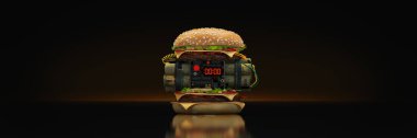 patlayıcı ile burger. 3d render
