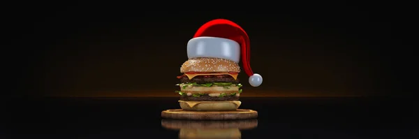 Hamburger Mit Weihnachtsmütze Darstellung — Stockfoto