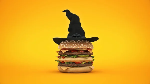 Burger Oblíká Halloween Prostorové Vykreslování — Stock fotografie