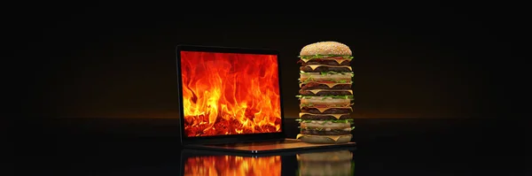 Hamburger Mit Laptop Darstellung — Stockfoto