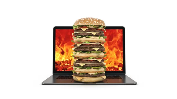 Hamburger Mit Laptop Darstellung — Stockfoto