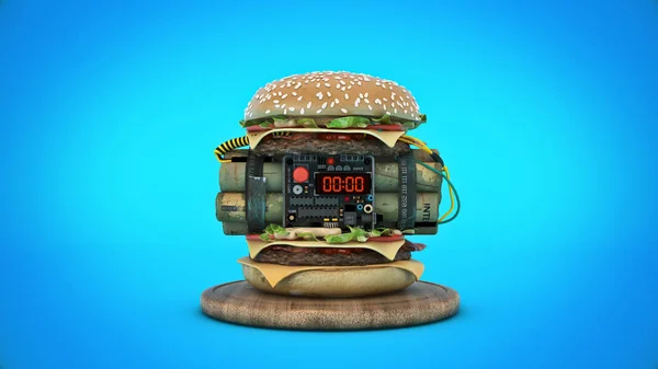 Hamburguesa Con Explosivo Renderizado — Foto de Stock