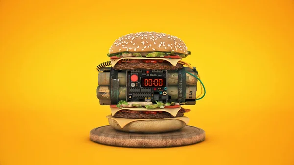 Burger Výbušninou Prostorové Vykreslování — Stock fotografie