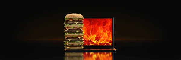 Hamburger Laptop Rendering — Stock Photo, Image