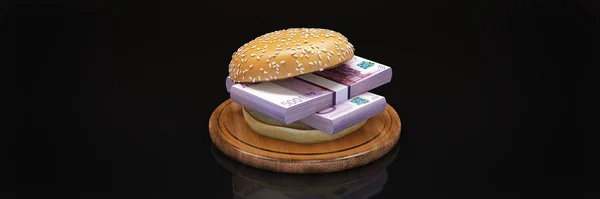 Hamburger Avec Billets Banque Euros Rendu — Photo