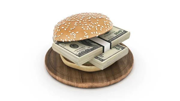 Hamburger Mit Dollarnoten Darstellung — Stockfoto