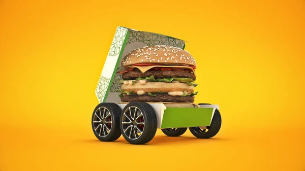 Hamburger Delivery Rendering — Stock Photo, Image
