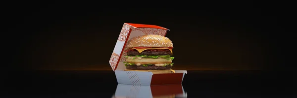 Hamburger Black Background Rendering — Stock Photo, Image