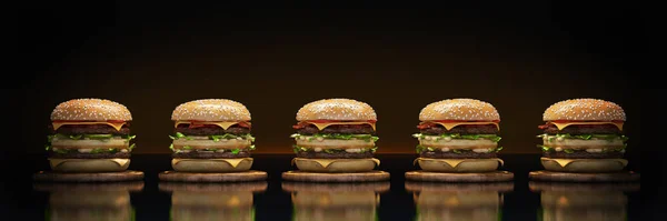 Hamburger Black Background Rendering — Stock Photo, Image