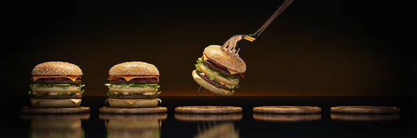 Ein Kleiner Hamburger Blieb Der Gabel Stecken Das Konzept Der — Stockfoto