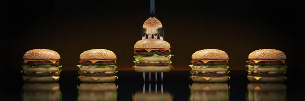 Small Hamburger Stuck Fork Concept Adequate Nutrition Rendering — Stock Photo, Image