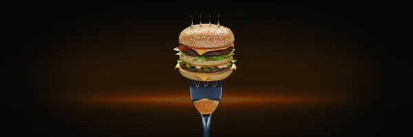 Ein Kleiner Hamburger Blieb Der Gabel Stecken Das Konzept Der — Stockfoto