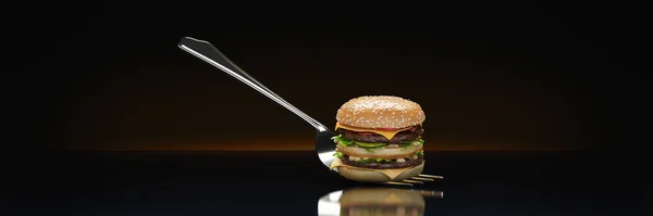 Small Hamburger Stuck Fork Concept Adequate Nutrition Rendering — Stock Photo, Image