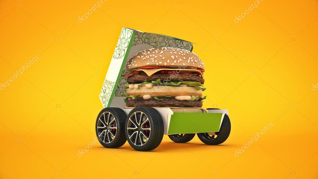 Entrega de hamburguesas. renderizado 3d 2024