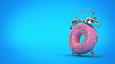 Kahvaltı saati, saat şeklinde donut. 3d render