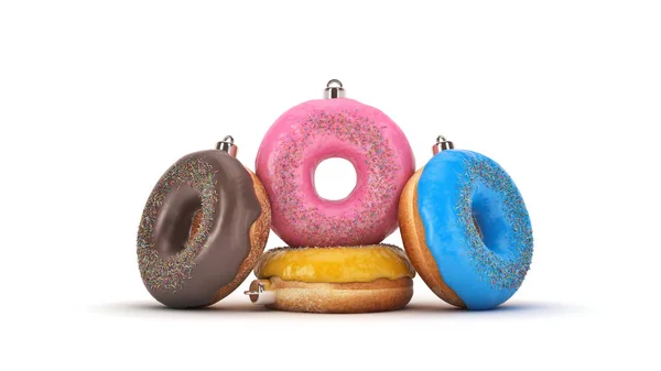 Adornos Adornos Navideños Hechos Donut Concepto Año Nuevo Renderizado — Foto de Stock