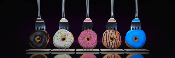 Die Moderne Ernährung Donut Mit Gabel Darstellung — Stockfoto