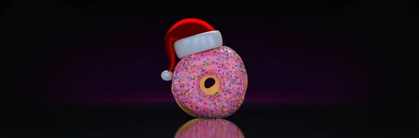 Donut Mit Weihnachtsmütze Weihnachtskonzept Darstellung — Stockfoto