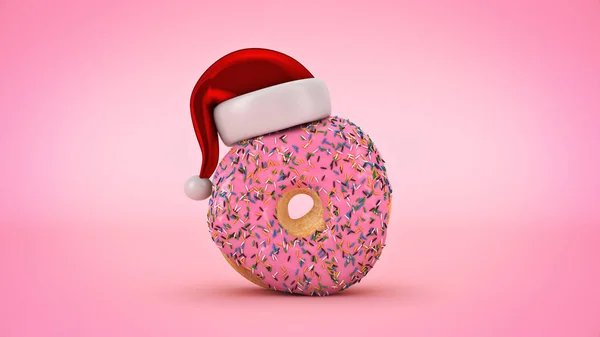 Noel Baba Şapkalı Donut Noel Konsepti Render — Stok fotoğraf