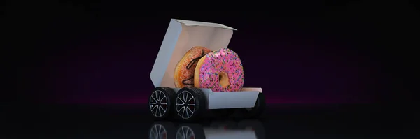 donut delivery. Concept delivery . 3d rendering