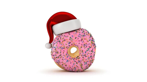 Donut Mit Weihnachtsmütze Weihnachtskonzept Darstellung — Stockfoto