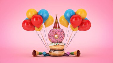 Parti şapkalı donut. 3d render