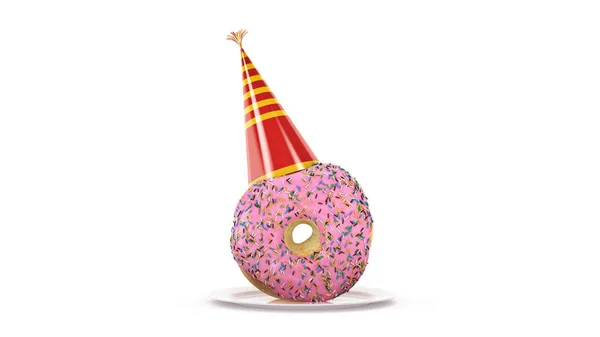 Donut Mit Partyhut Darstellung — Stockfoto