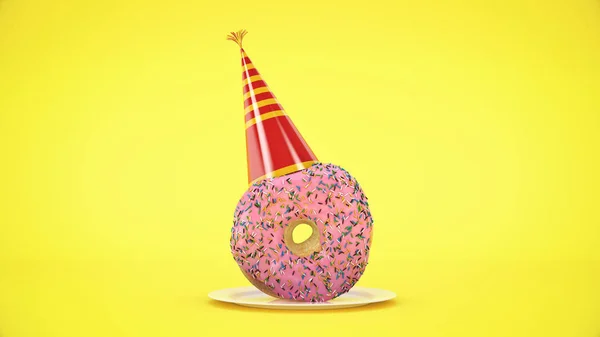 Donut Con Sombrero Fiesta Renderizado — Foto de Stock