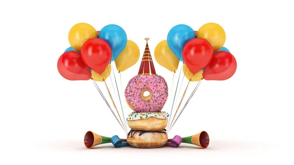 Donut Med Partyhatt Rendering — Stockfoto
