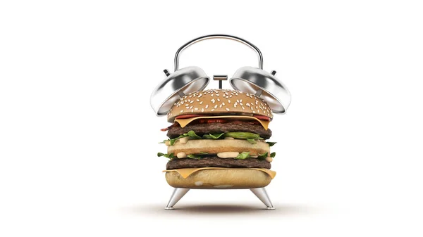 Hamburger Alarm Clock Rendering — Stock Photo, Image