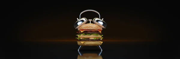 Hamburger Alarm Clock Rendering — Stock Photo, Image