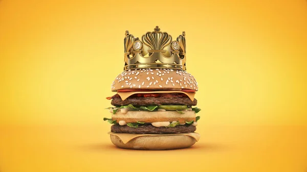 Hambúrguer Com Crown Isolado Renderização — Fotografia de Stock