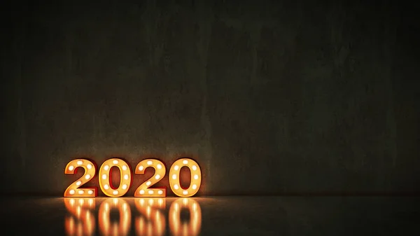 Marquee Işık 2020 Mektup Işareti Yeni Yıl 2020 Render — Stok fotoğraf