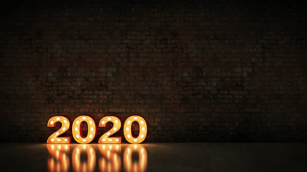 Luz Marquee 2020 Sinal Carta Ano Novo 2020 Renderização — Fotografia de Stock