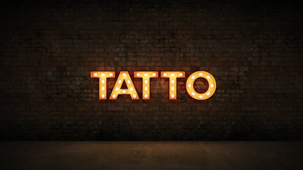 Neonskylt Tegelvägg Bakgrund Tatuering Rendering — Stockfoto