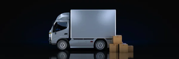 白色运货卡车 装有纸板箱 3D渲染 — 图库照片