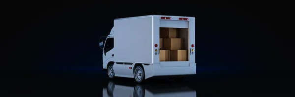Λευκό Φορτηγό Παράδοσης Κουτιά Από Χαρτόνι Απόδοση — Φωτογραφία Αρχείου