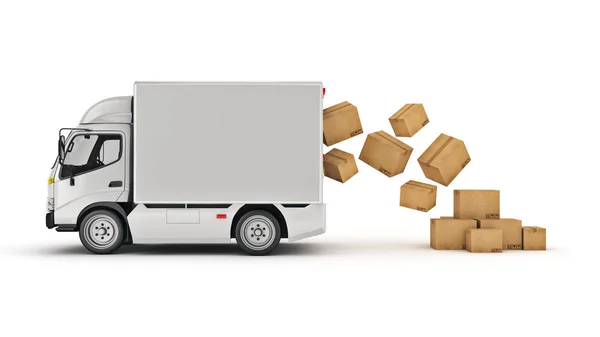 White Delivery Truck Cardboard Boxes Rendering — 스톡 사진