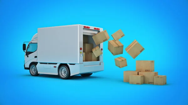 White Delivery Truck Cardboard Boxes Rendering — Stock Photo, Image